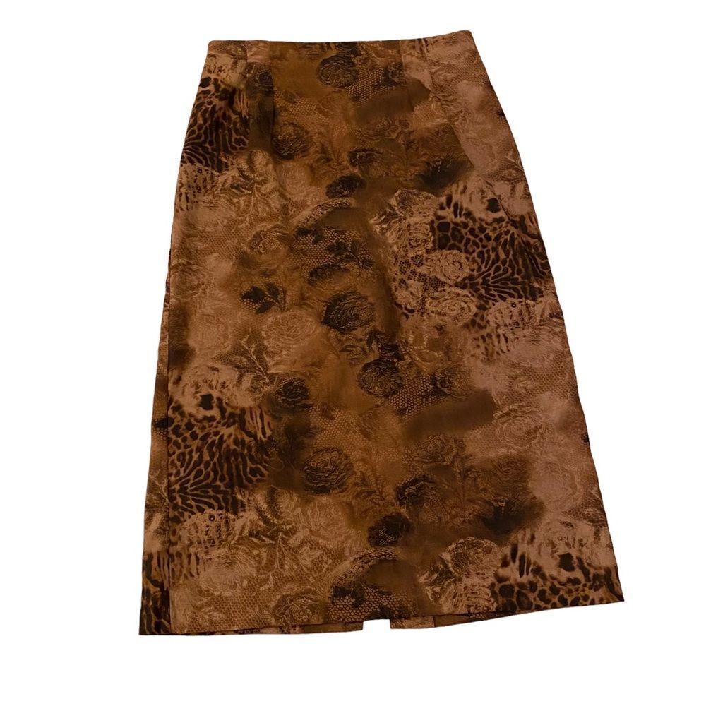 Jaclyn Smith Academia Fall Brown Earthy Rose Pattern Toned Pencil Maxi Skirt